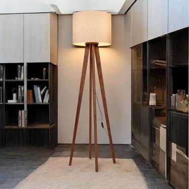 Imagem de D+MOB Luminária de Chão Madri 4 Pés Madeira com Cúpula Tecido 158cm Design Moderno (Bege)