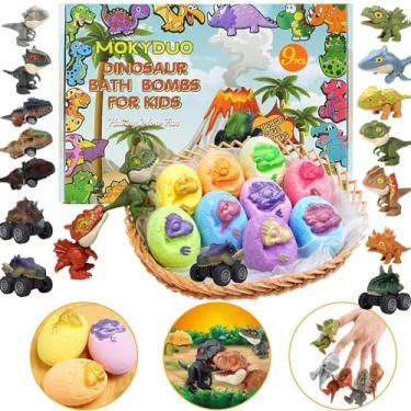 Imagem de Conjunto de bombas de banho de dinossauro para crianças – 9 bombas fumegantes feitas à mão com brinquedos surpresa + 3 brinquedos de bônus, conjunto de presente para festa de aniversário, Natal, dia