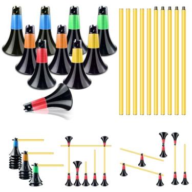 Imagem de Cones obstáculos para basquete, futebol e treinamento esportivo, 10 cones e 10 bastões com bolsa de transporte, cones de basquete e bastões de agilidade de futebol para treinamento de velocidade de