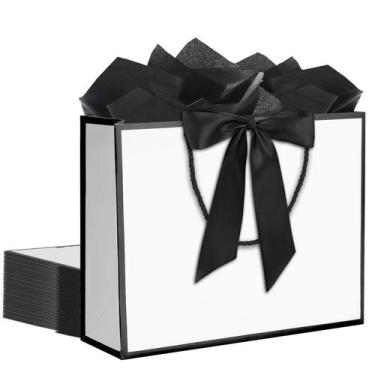 Imagem de Sacos de presente QIELSER brancos com alças 32x11.5x25cm com fita