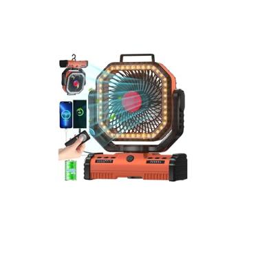 Imagem de ADUST Ventilador alimentado por bateria de acampamento de 12 polegadas com luz de lanterna LED, ventilador oscilante portátil recarregável de 40000 mAh com gancho de suspensão de rotação de 360° para