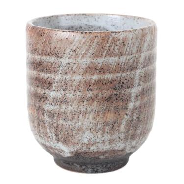 Imagem de Mino ware Xícara de chá de cerâmica japonesa Yunomi Chawan Chubby 297 g feita no Japão (importação do Japão) MMY004 (branco e marrom)