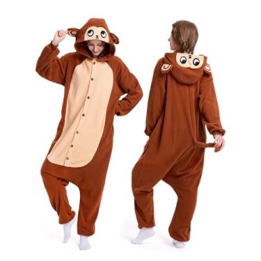 Imagem de RDSPTBEK Macacão de animal adulto – Pijama para mulheres e homens, casais, roupas de dormir de lã macia para cosplay de Halloween, Macaco, G
