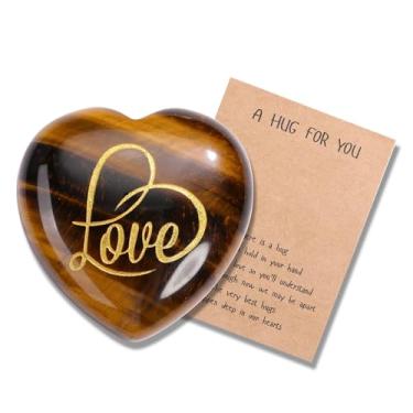 Imagem de Jovivi Token de coração de abraço de bolso, cristais naturais e pedras curativas com cartões de abraço, olho de tigre, amor, coração, pedras preciosas, presentes