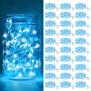 Imagem de btfarm Pacote com 30 luzes de fada operadas por bateria [3 modos], 2,1 m, 20 luzes LED cintilantes, cordão de luzes à prova d'água, pequeno fio prateado para potes de pedreiro de Natal, mesa de