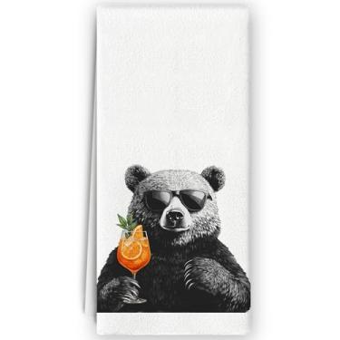 Imagem de Bnzolyoia Toalhas de cozinha engraçadas de urso Aperol Spritz, presentes para amantes de coquetéis, decoração de bar doméstico, toalhas de mão decorativas de coquetel Aperol Spritz Toalhas de prato