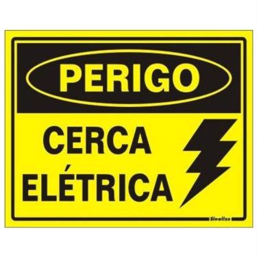Imagem de Placa de Poliestireno Auto-Adesiva 15x20cm Perigo Cerca Elétrica - 220 BS - SINALIZE