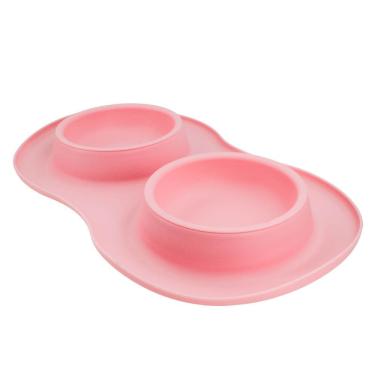 Imagem de Comedor Pote Para Ração Agua Tigela Duplo Cachorro Gato Silicone Rosa