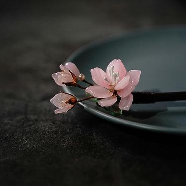 Imagem de Palito de cabelo clássico chinês hanfu flor vitrificada grampo de cabelo pauzinho vintage s fecho de cabelo de madeira joias presentes