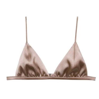 Imagem de Champanhe feminino Bralette SilRiver com triângulo de seda acetinado