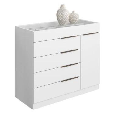 Imagem de Cômoda 5 Gavetas Com Porta Joias Organizador Tampo De Vidro Sevilha - 