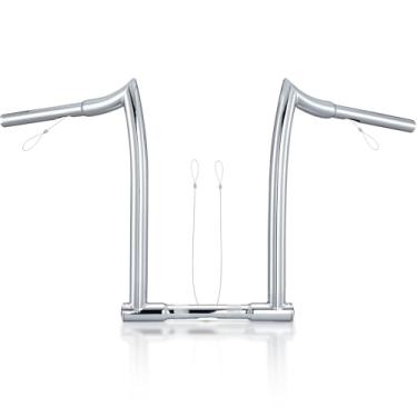 Imagem de MoKitDora Gancho de 35,5 cm Rise 35,5 cm Fat 2,54 cm Gancho de macaco barra z cinzelado para Harley Dyna Softail Sportster XL 883/1200, Road King 1994-2013 Road Glide, cromado