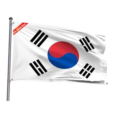 Imagem de Bandeira dupla face da Coreia do Sul, 6 x 7 m, bandeira nacional de poliéster da Coreia do Sul, com 2 ilhoses para decoração de festa de eventos temáticos sul-coreanos patrióticos (Coreia do Sul, 2 x