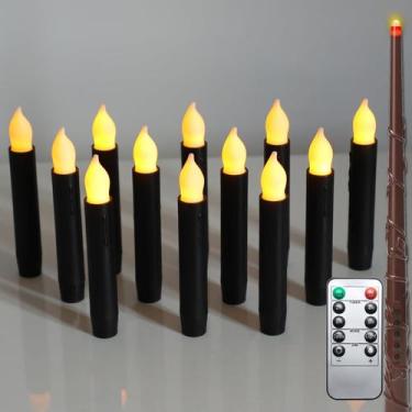 Imagem de Velas pretas flutuantes Lezonic, 12 unidades de 2x15 cm com controle r