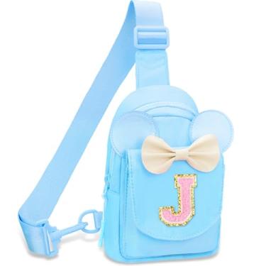 Imagem de Bolsa tiracolo para meninas pequenas - Bolsa tiracolo pequena com inicial para meninas, pochete infantil para viagens, Azul, J