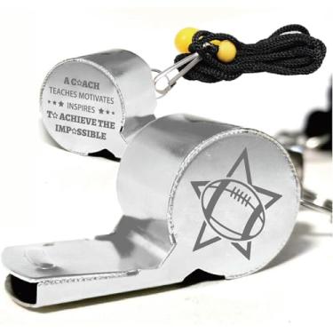 Imagem de CREATCABIN 1 caixa de apito de rugby treinadores apitos a granel prata metal aço inoxidável esportes ensina som claro alto equipamento de árbitro com cordão para treinamento de futebol oficial