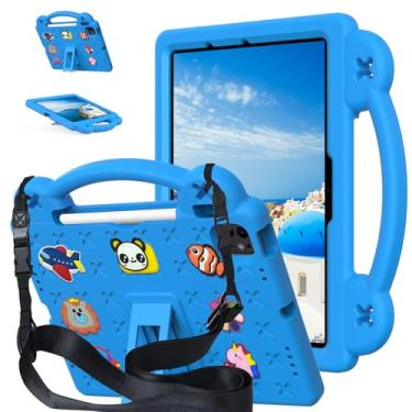 Imagem de YRH Capa infantil para iPad Air de 11 polegadas 2024 (M2), para iPad Air 6ª geração 2024, para iPad Pro 2024 (M4), capa à prova de choque de EVA com alça de suporte, azul