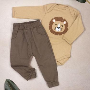 Imagem de Conjunto Leão Para Bebê: Body Avelã E Calça Ecolinho - Era Uma Vez, Be
