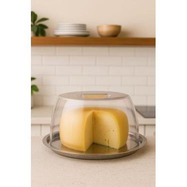 Imagem de Queijeira Prato Inox Com Cúpula Acrílico Transparente 20 x 10cm Ravino