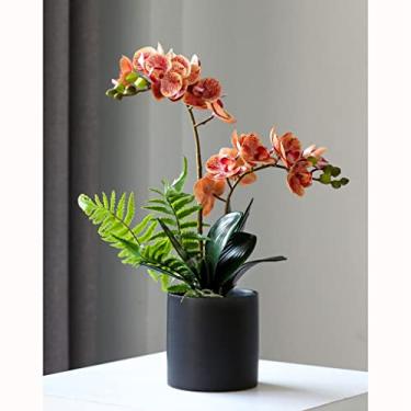 Imagem de DCYEQRQ Flor artificial artificial Phalaenopsis arranjo de flores artificiais orquídeas em vaso planta de flor artificial para festa de casamento, decoração de casa, casa e escritório artificial