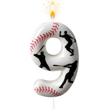 Imagem de Vela número de aniversário de beisebol, número 9 velas para topo de bolo, decoração de bolo ideal para festas de aniversário, aniversário de casamento e outras celebrações (andle 9)