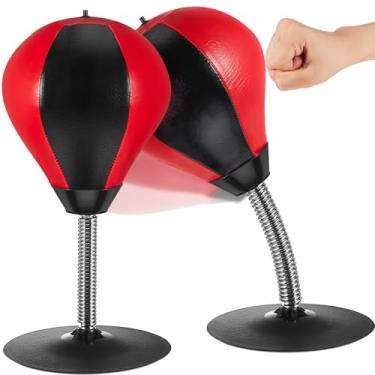 Imagem de Honoson 2 sacos de pancada de mesa com ventosa, saco de boxe para alívio de estresse, bola de pancada divertida para chefe colega de trabalho mesa de escritório (misto, preto e vermelho)