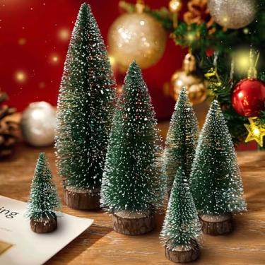 Imagem de 6 peças de mini decorações de árvores de Natal, árvores de escova de garrafa pequena, árvore de Natal de mesa artificial para uso interno e externo, casa, quarto, festa, presente (verde)