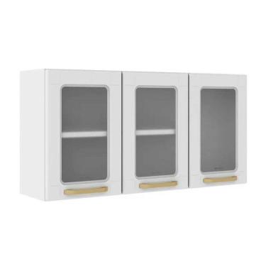 Imagem de Armário Aéreo Cozinha Modulado Colors 6010 c/ 3 Portas c/ Vidro 105cm Branco - Bertolini