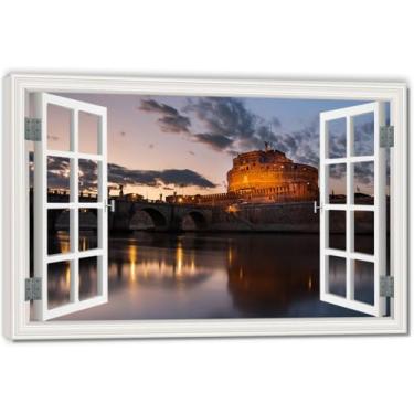 Imagem de Night LightsImmersive Impressão em tela de janela falsa, arte de parede cênica virtual para decoração de sala de estar emoldurada 30 x 45 cm