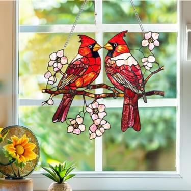 Imagem de Apanhador de sol de acrílico colorido, apanhadores de sol, decoração de janela suspensa de pássaros vermelhos, arte de parede de arco-íris, para sala de estar, quarto, varanda, interior e exterior