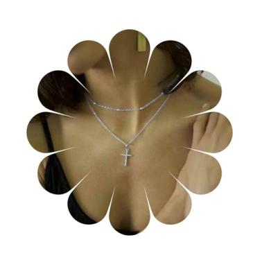 Imagem de Aneneiceera Colar Boho com cruz em camadas, contas de cobre, gargantilha de ouro, colar com pingente de cruz, corrente de joias de casamento para mulheres e meninas para presente, Metal