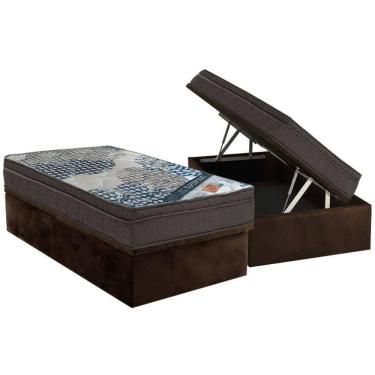 Imagem de Cama Box Baú Solteiro: Colchão Molas Ensacadas Ortobom Iso + Base Crc Suede Brown (88x188)