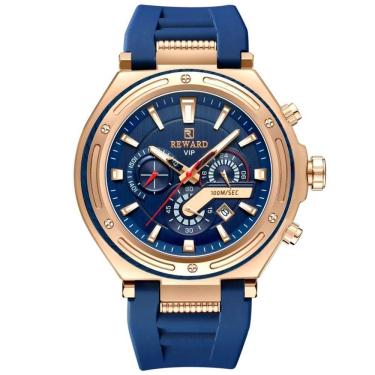 Imagem de Relógio Masculino Design Robusto Esportivo De Quartzo 3bar à Prova D´agua Azul Dourado