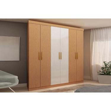 Imagem de Guarda Roupa Casal 6 Portas (2 Frisadas) e 2 Gavetas Palermo Cinamomo/White Laca - Genialflex