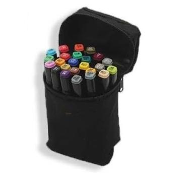 Imagem de KIT 24/36/48/60/80 Estojo Bolsa Caneta Marcadores Com Ponta Dupla Tampa Com NÚMERO DE CORES (24 Cores Preto)