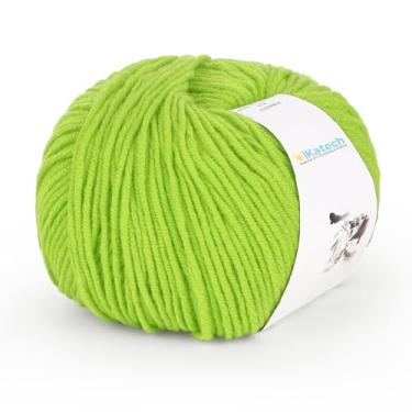 Imagem de Katech Fio de algodão para crochê - 55% algodão 45% acrílico - 4 médios (penteado) - fio de algodão de leite super macio - ótimo kit inicial de crochê e tricô para artesanato colorido (verde grama)