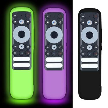 Imagem de [Pacote com 3] Capas remotas para controle remoto TCL RC902N FMR1, capa Slicone para controle remoto de voz inteligente RC902N FMR1 (verde brilhante, roxo e preto