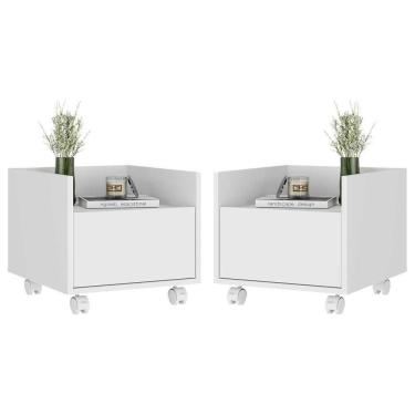 Imagem de Kit Com 2 Mesas De Cabeceira 40Cm Com Rodízios Multimóveis V4045 Branca Branco