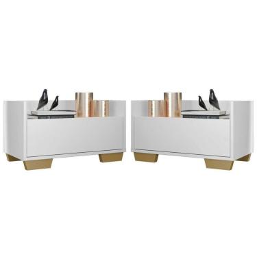 Imagem de Kit Com 2 Mesas De Cabeceira 60Cm Multimóveis V3634 Branca/Natural Branco/Natural