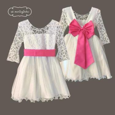 Imagem de Vestido Infantil Midi Branco Laço e Faixa ROSA CHICLETE REF4214 - Só M