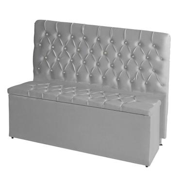 Imagem de Kit Cabeceira De Cama Box E Calçadeira Baú Paris Queen 160 Cm Capitonê Suede Prata Eli Móveis