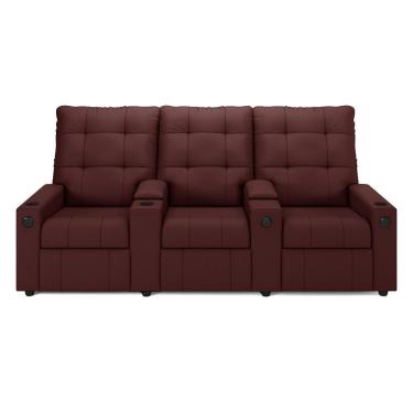 Imagem de Poltrona Do Papai Reclinável Cinema 3 Lugares Manual Baú Usb Haifa F05 Veludo Vinho - Lyam Decor