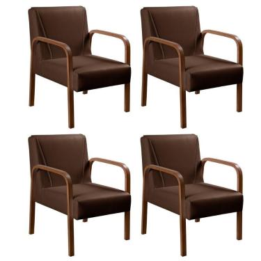Imagem de Kit 4 Poltronas Anita Moderna Decorativa Braço Madeira Corino Marrom 360