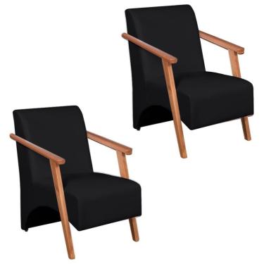 Imagem de Kit 2 Poltronas Venus 1 Lugar Braço Madeira Maciça Courino Preto