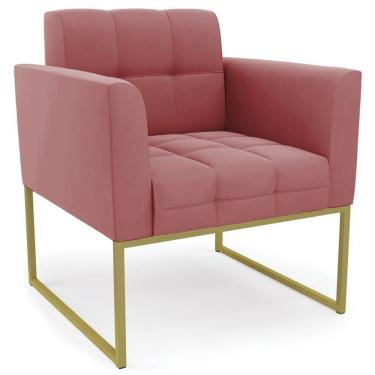 Imagem de Poltrona Decorativa Base Industrial Dourado Ana Suede Rosê - Ibiza