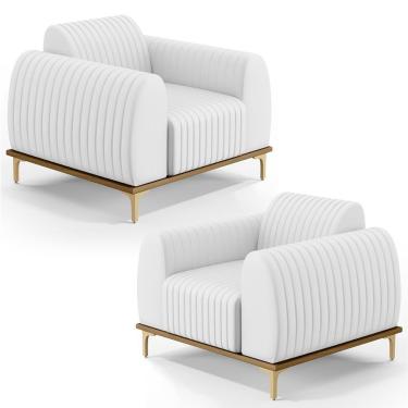 Imagem de Kit 2 Poltronas Decorativas Base Gold Molino D06 Pu C-12 Branco - Mpozenato