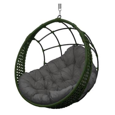Imagem de Cadeira Balanço Ninho Suspenso Em Corda Náutica Luxo Verde/cinza