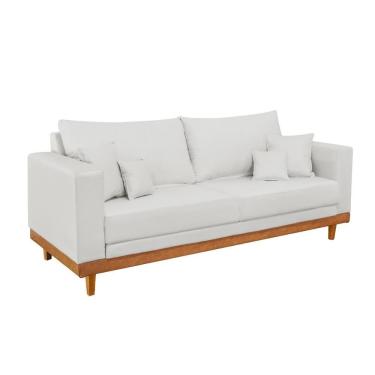 Imagem de Sofá 3 Lugares Living Com Base Madeira Linho Balaqui Decor Bege