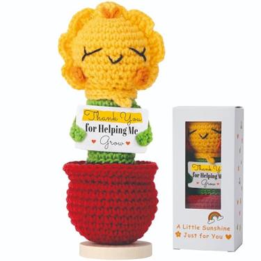 Imagem de RysmMake Presente de agradecimento ao professor – pelúcia de girassol em crochê com agradecimento por me ajudar a crescer, decoração de mesa de flores artesanais, aniversário de formatura de fim de