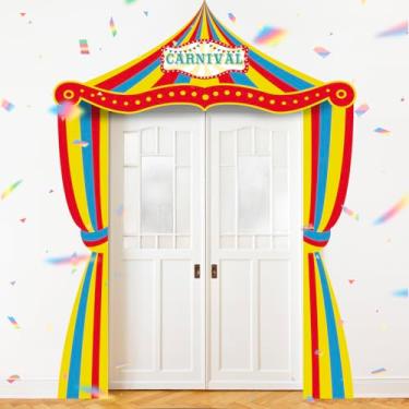 Imagem de JarThenaAMCS 3 peças decorações de barraca de circo faixa vermelha amarela azul listrada para festa de aniversário festa de aniversário sala de aula suporte de concessão